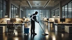 nighttime cleaner working diligently nighttime cleaner working diligently